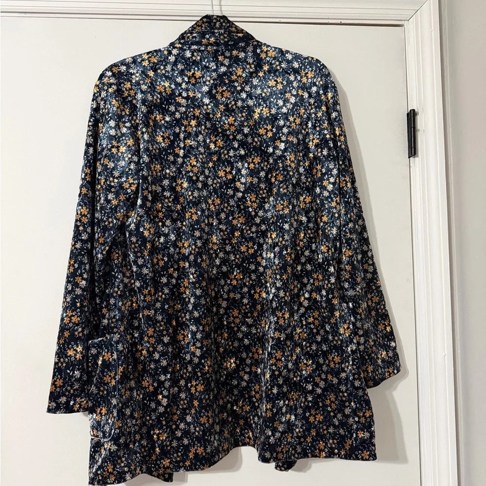 Molly Bracken Blazer Women’s Ditsy Floral Print Stretch Velvet Open Front